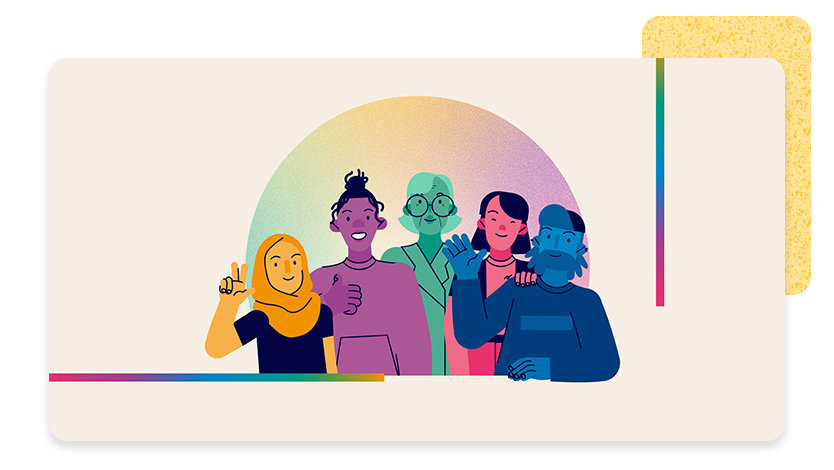 An illustration of a group of happy people of all shades of color and ages.