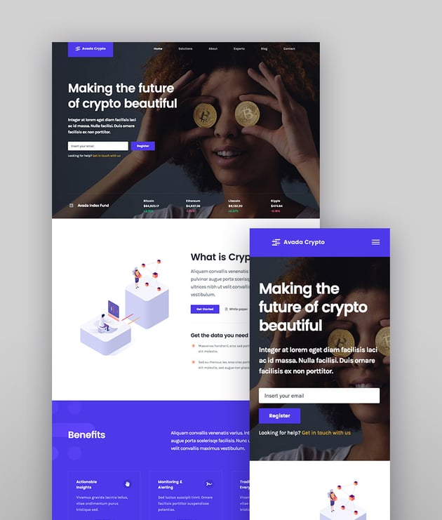Cryptocurrency demo from Avadaone of the best responsive multi-purpose WordPress themes