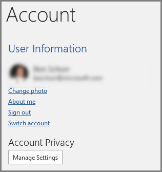 The Account panel showing the Account Privacy, Manage Settings button