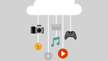 Cloud icon with multimedia icons dangling from it.