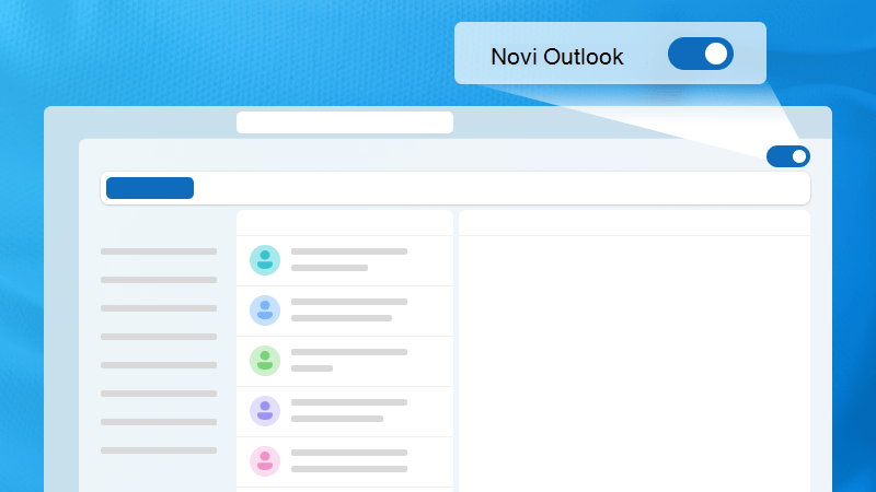 Ilustracija prozora programa Outlook sa isticanjem novog preklopnog dugmeta za Outlook